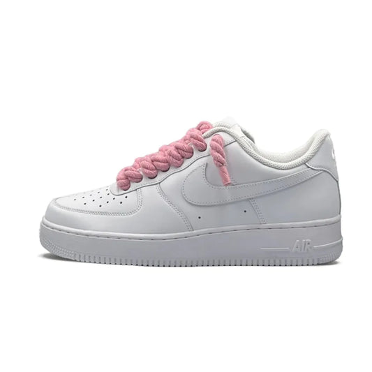 Nike AIR FORCE 1 LOW 07 Triple White PINK ROPE LACES